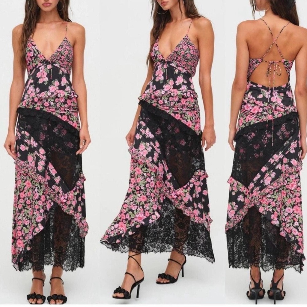 For Love And Lemons Pink and Black Backless Dress